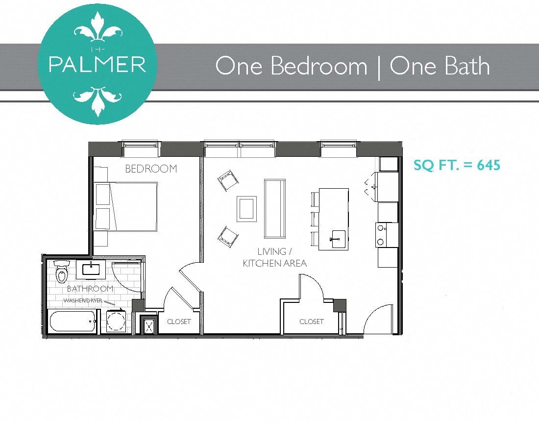 1 Bedroom 1 Bathroom Floor Plan 2